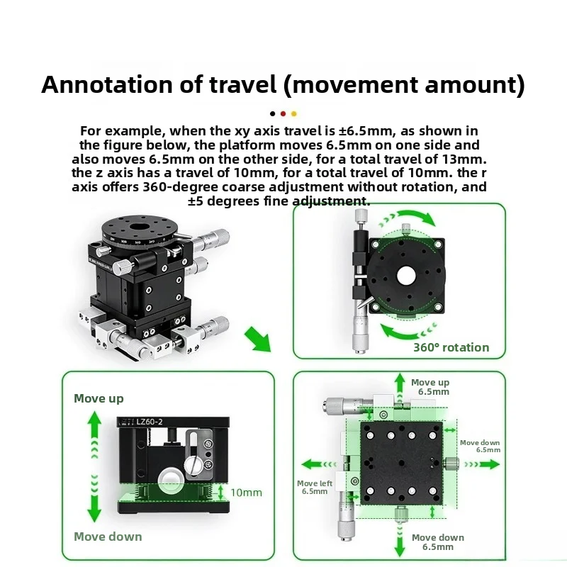 XYZR 4-Axis Manual Displacement StagePrecision Optical Translation Table LT60/90/125 Adjustment Micropositioning Sliding Table