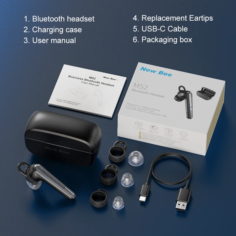 جديد Bee سماعة رأس بخاصية البلوتوث ميكروفون مزدوج كتم 500mAh سيارة القيادة سماعة يدوي شحن حالة لاسلكية واحدة الأذن الأعمال