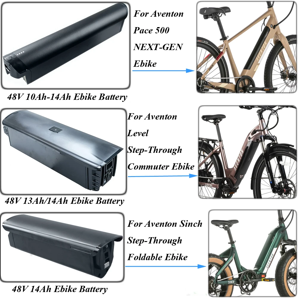 

Replace 48V 12.8Ah 14Ah Aventon Ebike Battery Pace 500 NEXT-GEN Level Sinch Step-Through 48V 614Wh 672Wh Electric Bike Battery