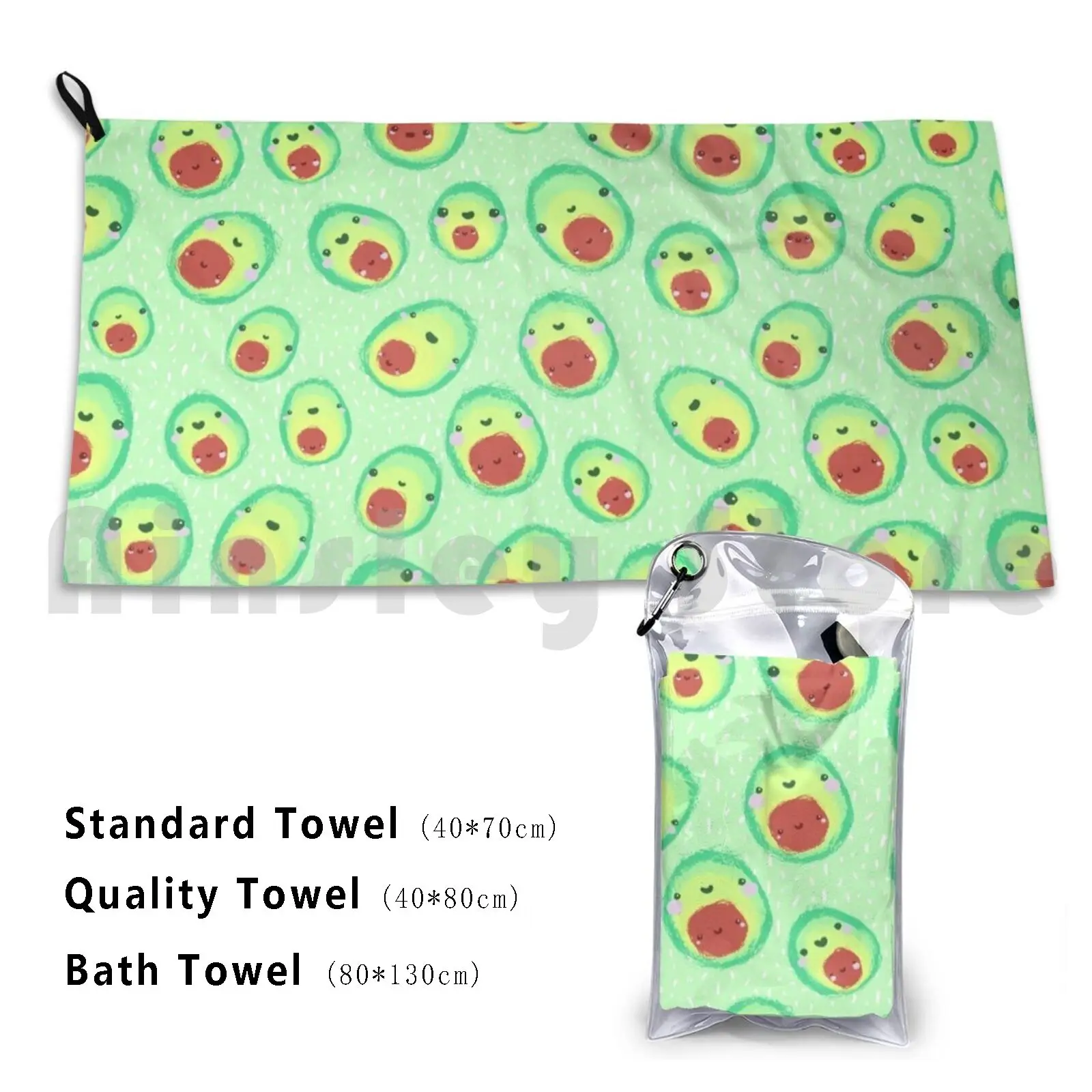 Happy Little Avocado Pattern Custom Towel Bath Towel Kawaii Happy Avocado Avocados Fruit Veg Vegan
