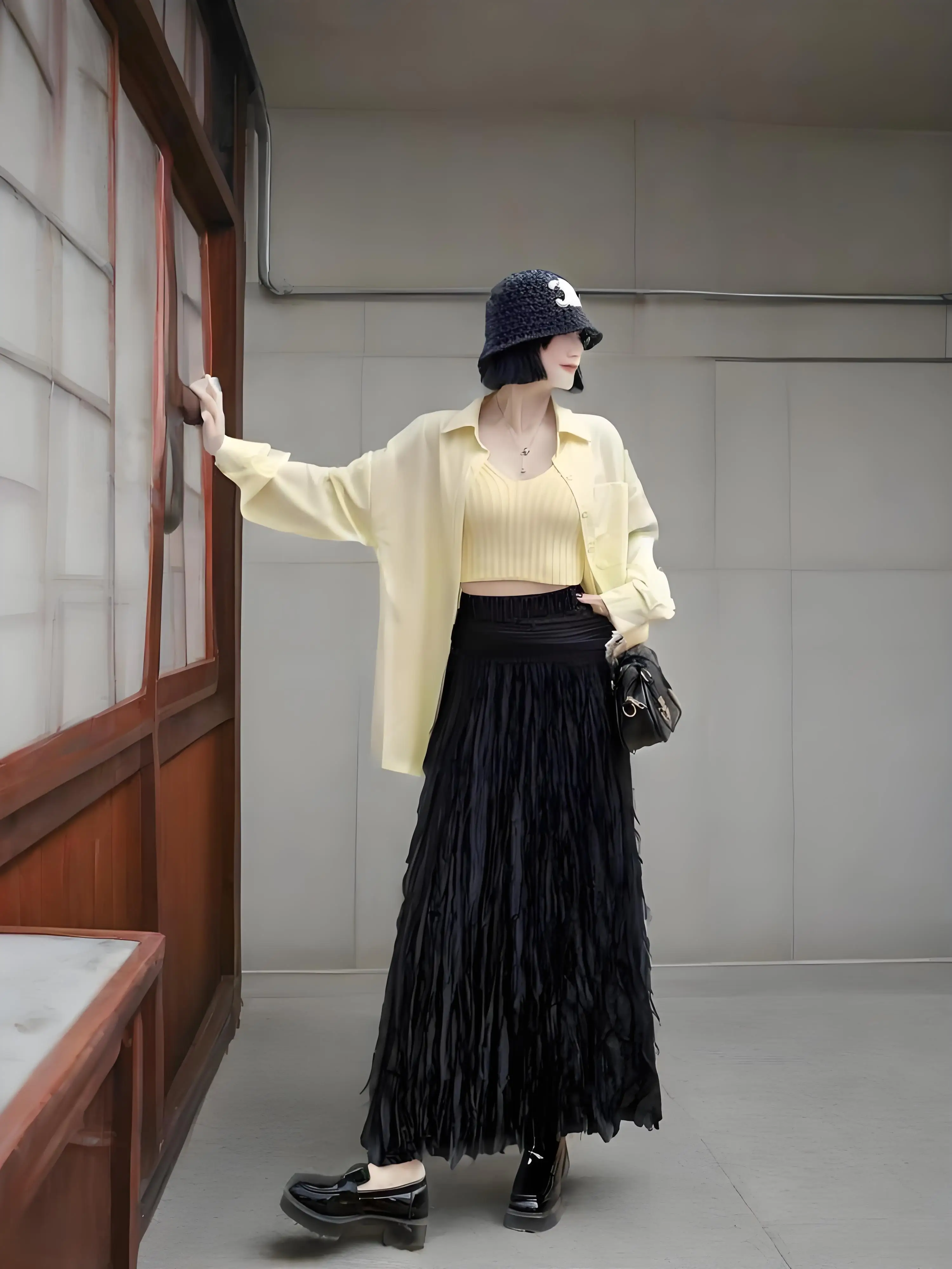 Miyake Haute Sense Fashion Pleated Temperament High Waist Medium and Long Skirt French Gloss Solid Color Satin Folded Skirt