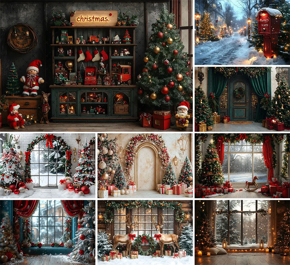 Mehofond التصوير خلفية الشتاء عيد الميلاد نافذة الغابات شجرة عيد الميلاد هدايا الاطفال الأسرة صورة ديكور خلفية استوديو الصور