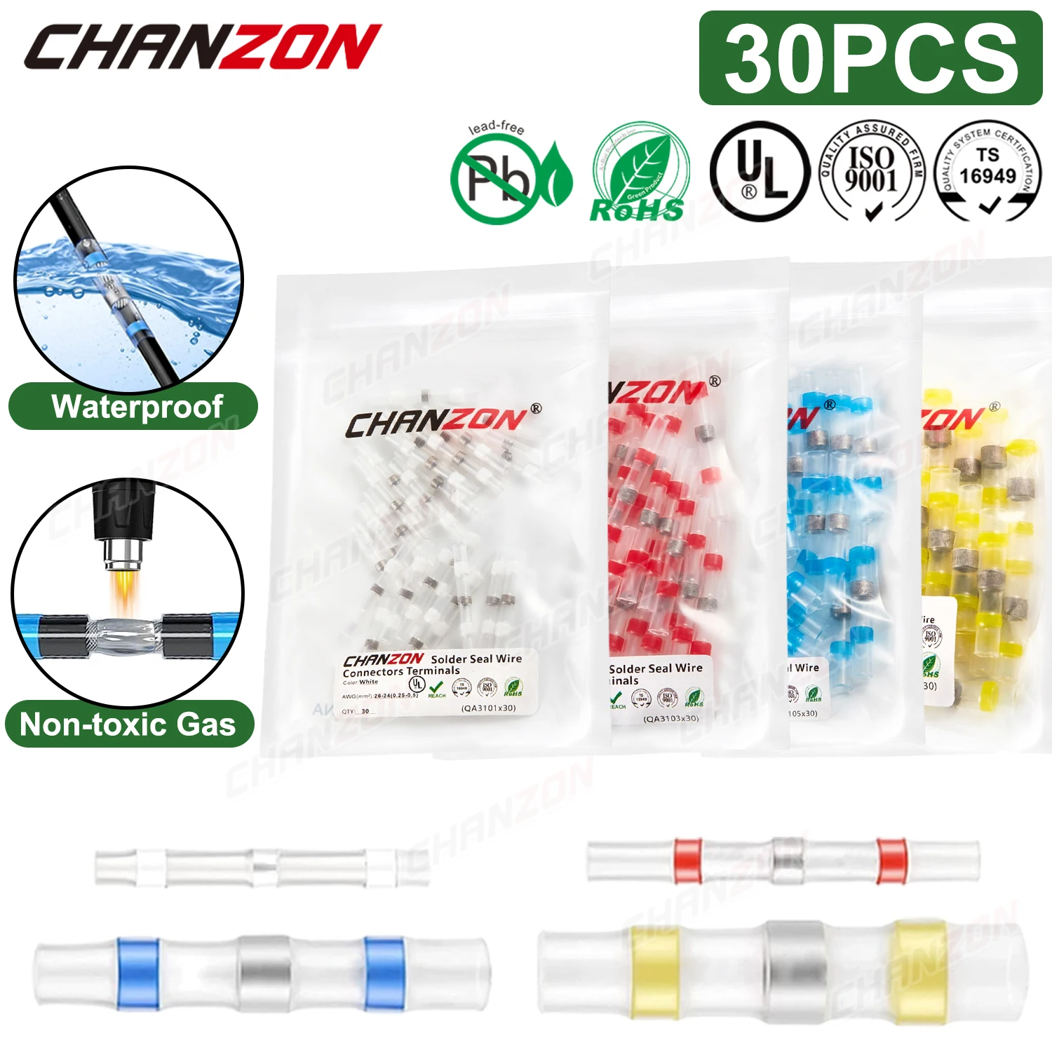 30 szt. Wodoodporna uszczelka lutownicza termokurczliwa złącza przewodów stykowych końcówki miedź elektryczna klasy morskiej z tuleją lutowniczą