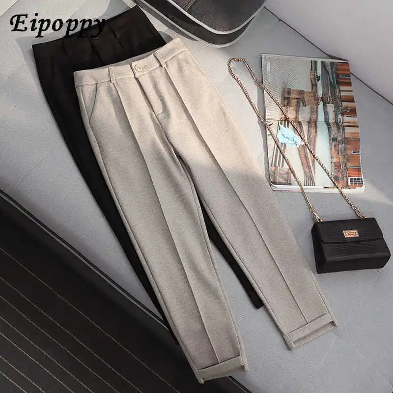 女性のための厚いウールのパンツ,カジュアル,ルーズフィット,ハイウエスト,新しい