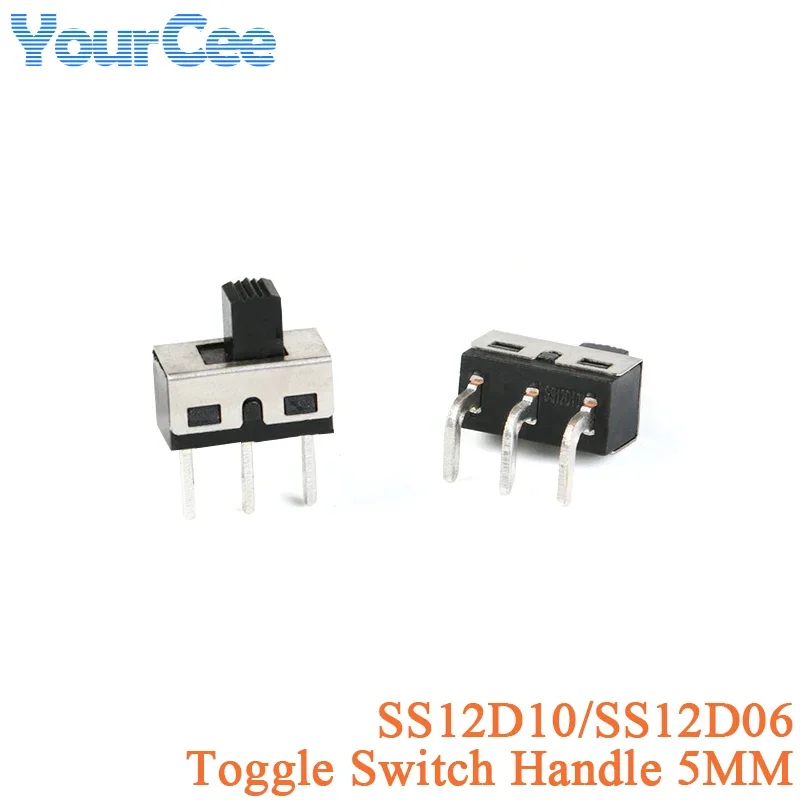 20 sztuk/2 sztuk SS12D10 SS12D06 przełącznik dwupozycyjny 3 piny proste stopy uchwyt wysoki 5mm wygięty 3A 250V przełączniki zasilania odstęp 4.7mm — zdjęcie 2