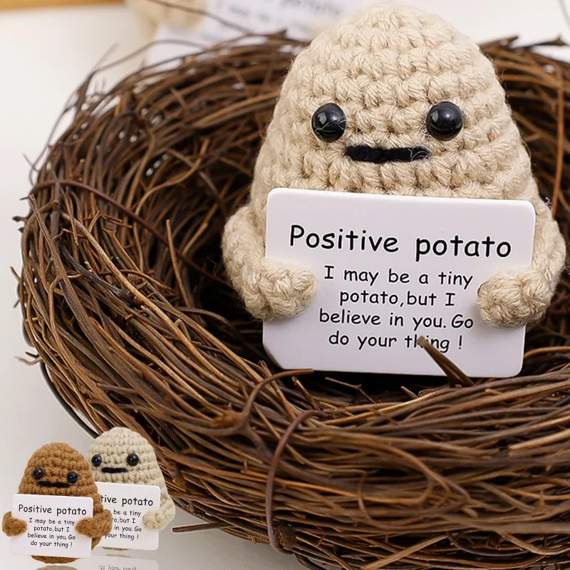 Positive Energy Potato Hug Pocket Hug Mini Handmade Plush Knitting Wool Potato Doll Cute Birthday Holiday Gifts Room Decorations