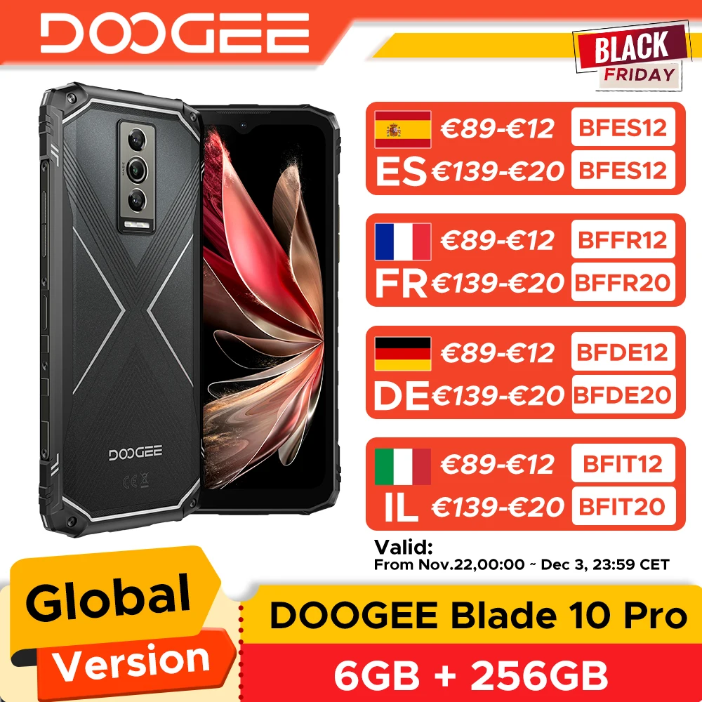 DOOGEE Blade 10 Pro(2024) mobile phone rugged Android 14 16GB + 256GB(2TB) mobile phone unbreakable 6.56 ''HD + Display 5150mAh NFC