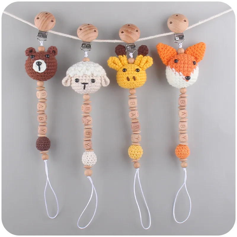 

Baby Personalized Name Yarn Crochet Animal Pacifier Clips Nipple Dummy Holder Chain Newborn Accessories Teething Toys Chew Gifts