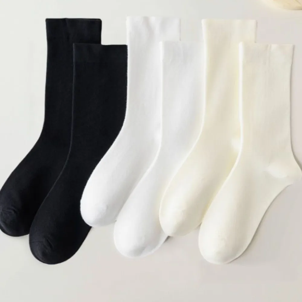 3Pairs Solid Color Simple Women Socks Japanese Fashion Black White Breathable Mid-tude Socks Girls All-match Socks