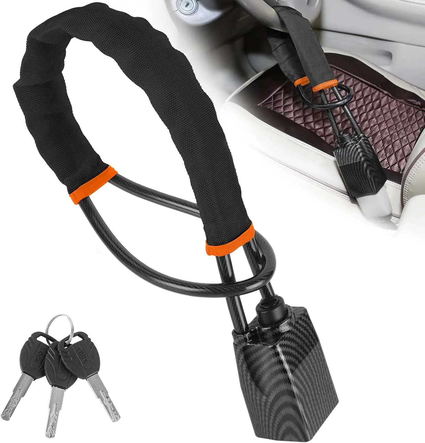 

Универсальный замок на руль автомобиля с 3 ключами - противоугонное устройство для защиты автомобиля, черный цвет