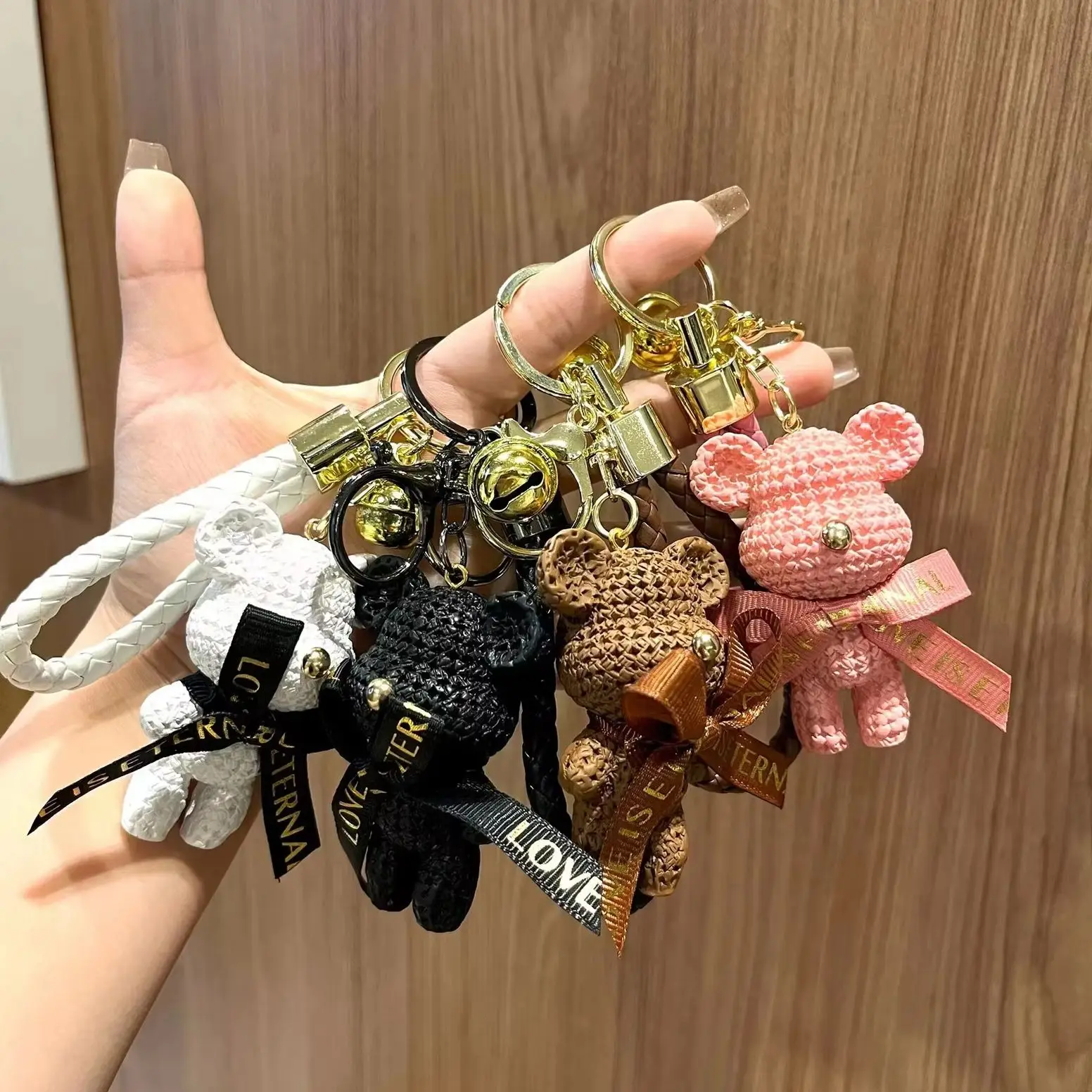 High-Appearance Multicolor Imitation Knit Texture Couple Bear Keychain Bag Charms, Holiday Small Gifts