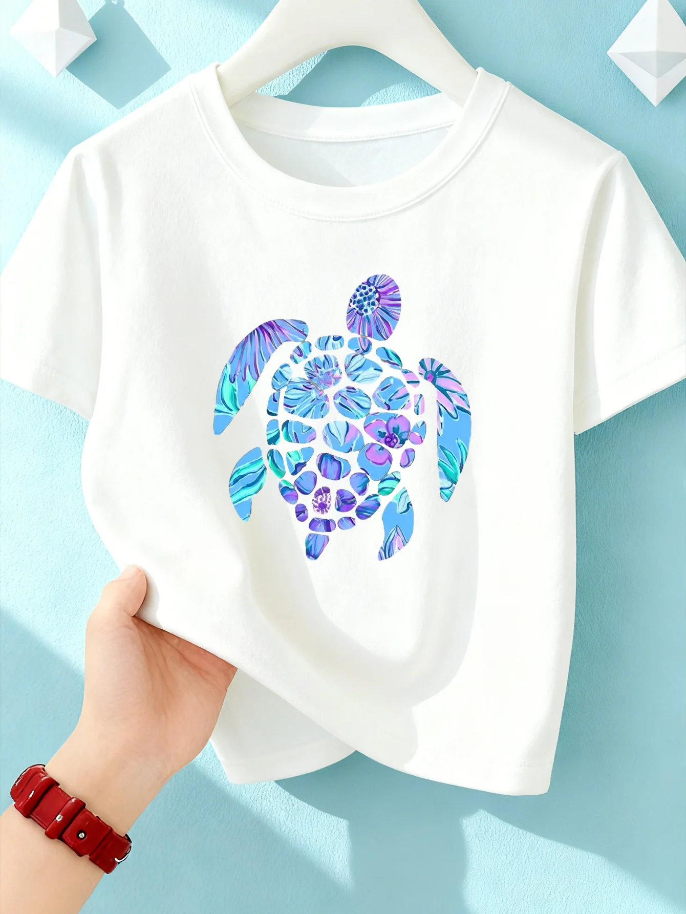 Blue Ocean Whale Graphic Kids T Shirt Boys Girls Short Sleeve Crew Neck Cotton Parent Matching Casual Tops Toddler Youth