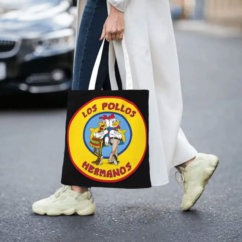 Bolso de mano de lona con estampado de Los Pollos Hermanos para mujer, bolsa de mano de lona personalizada para compras de comestibles