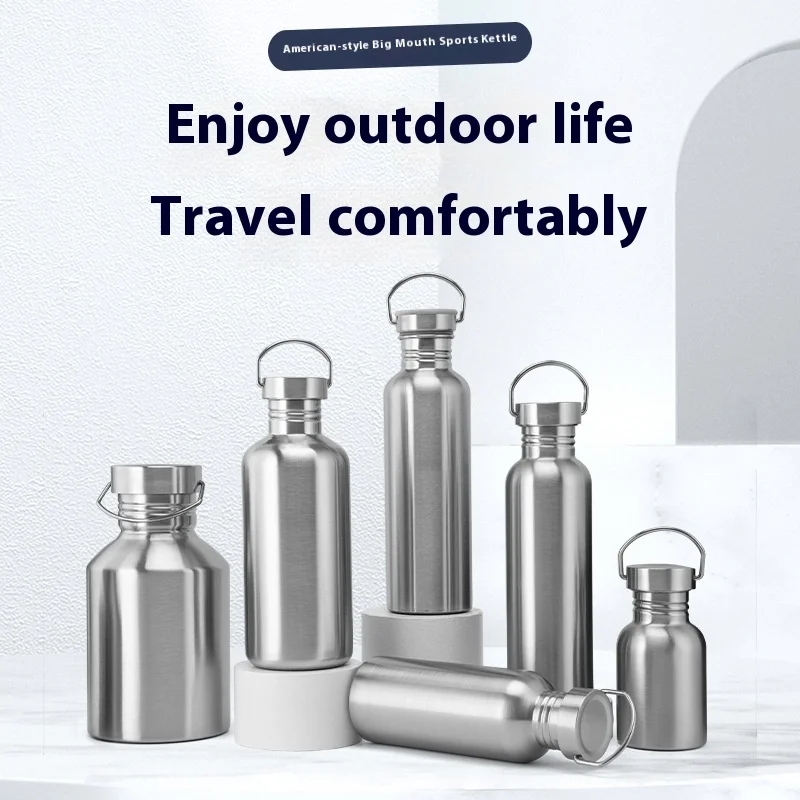 Stainless Steel Sports Water Bottles with Handle Uninsulate Metal Water Bottle for Cyclists Runners Hikers Beach Goers Picnics