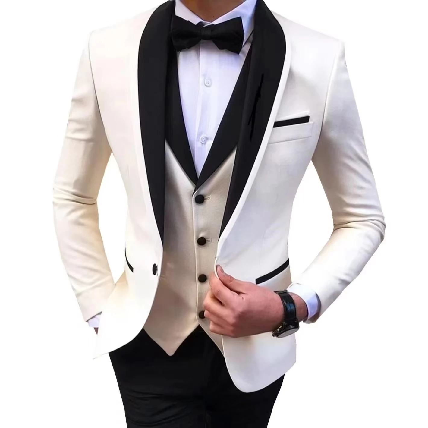 Terno masculino de luxo fino ajuste conjunto de 3 peças terno masculino festas de casamento à noite baile de formatura cerimônia noivo moda único botão casaco