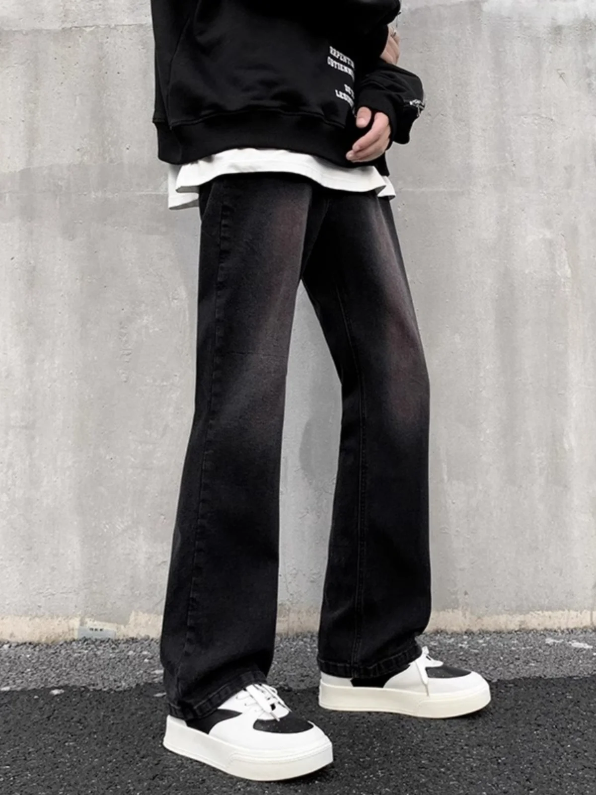 

Cleanfit Bla adient Waed American Sle Men's Jeans High Street Spring Autumn Loose Flared Legs Wear Resistant Casual