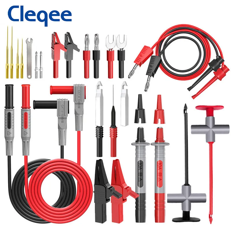 

Cleqee P1300SDL Silicone Test Lead kit 4mm Banana Plug Cable Test Hook Clip Multimeter Probe Alligator Clip Automotive Tool Kit