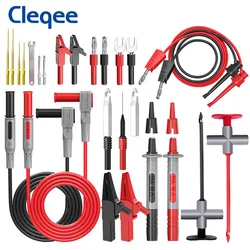 Cleqee p1300sdl kit de chumbo de teste de silicone 4mm plugue banana cabo teste gancho clipe multímetro sonda jacaré clipe kit de ferramentas automotivas