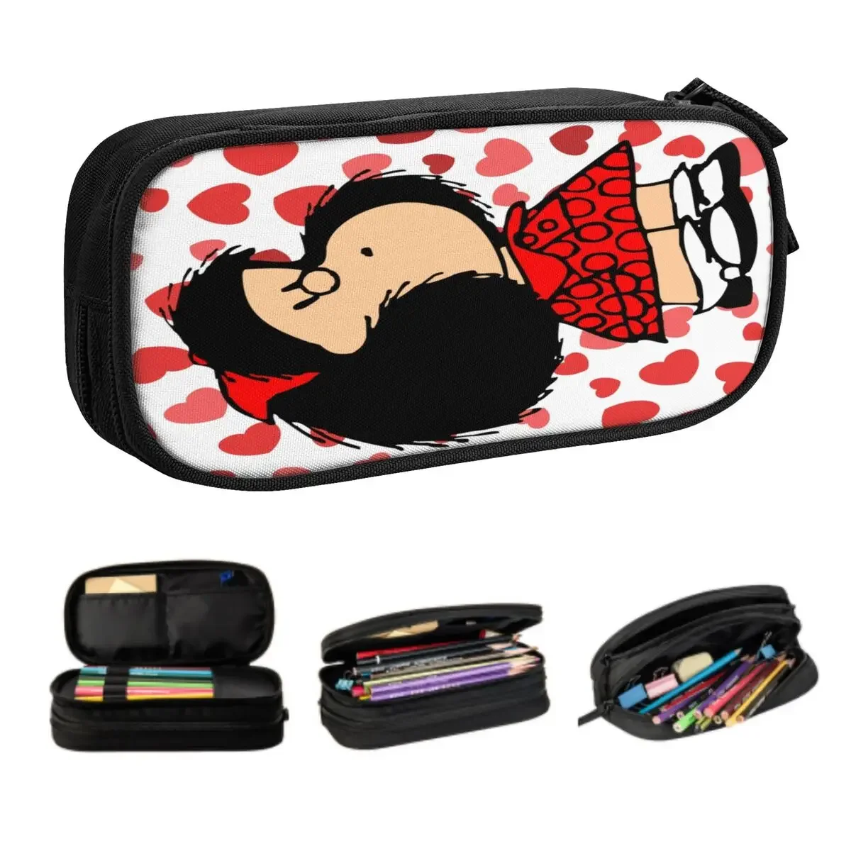 Cute Mafalda Power With A Surprised Face Pencil Cases for Custom Quino Kawaii Cartoon Large Capacity Pen Bag Box Stationery