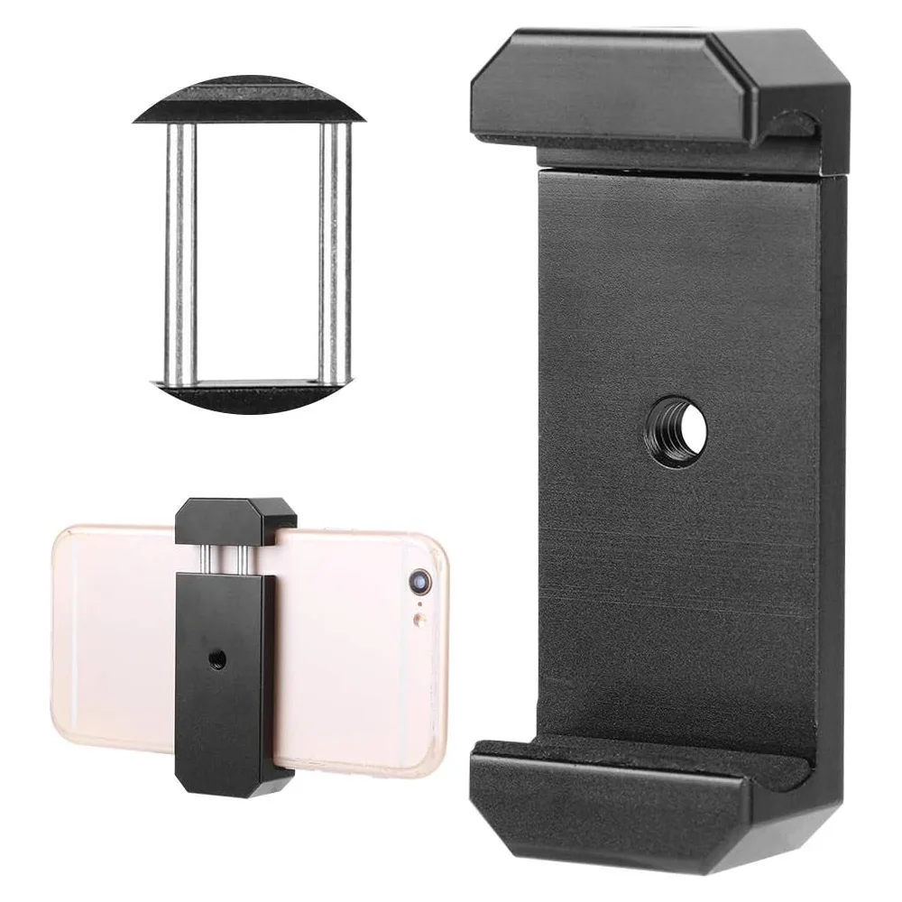 Aluminum Alloy Mobile Phone Clip Holder Extendable Cell Phone Clamp Bracket Stand For Smartphone with 1/4 Inch Screw Hole