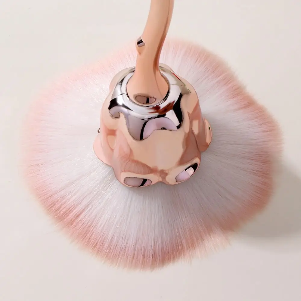 Cepillo limpiador de polvo para decoración de uñas con flor rosa, lana de nailon, cepillo de maquillaje de fibra suave, cepillo de base creativo multifuncional para niñas