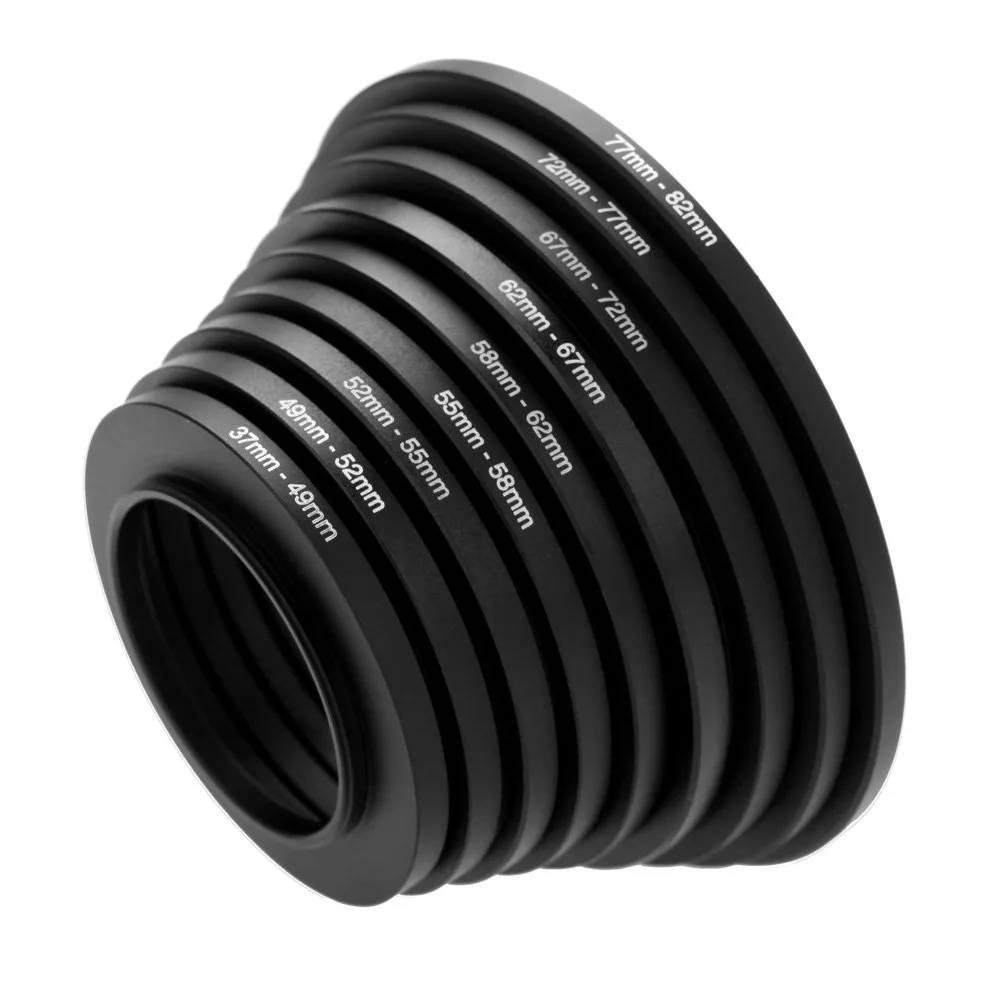 Adaptador de filtro de lente para todas as DSLR, Step Up and Down Ring, kit de montagem, 37-82, 82-37mm, 18pcs