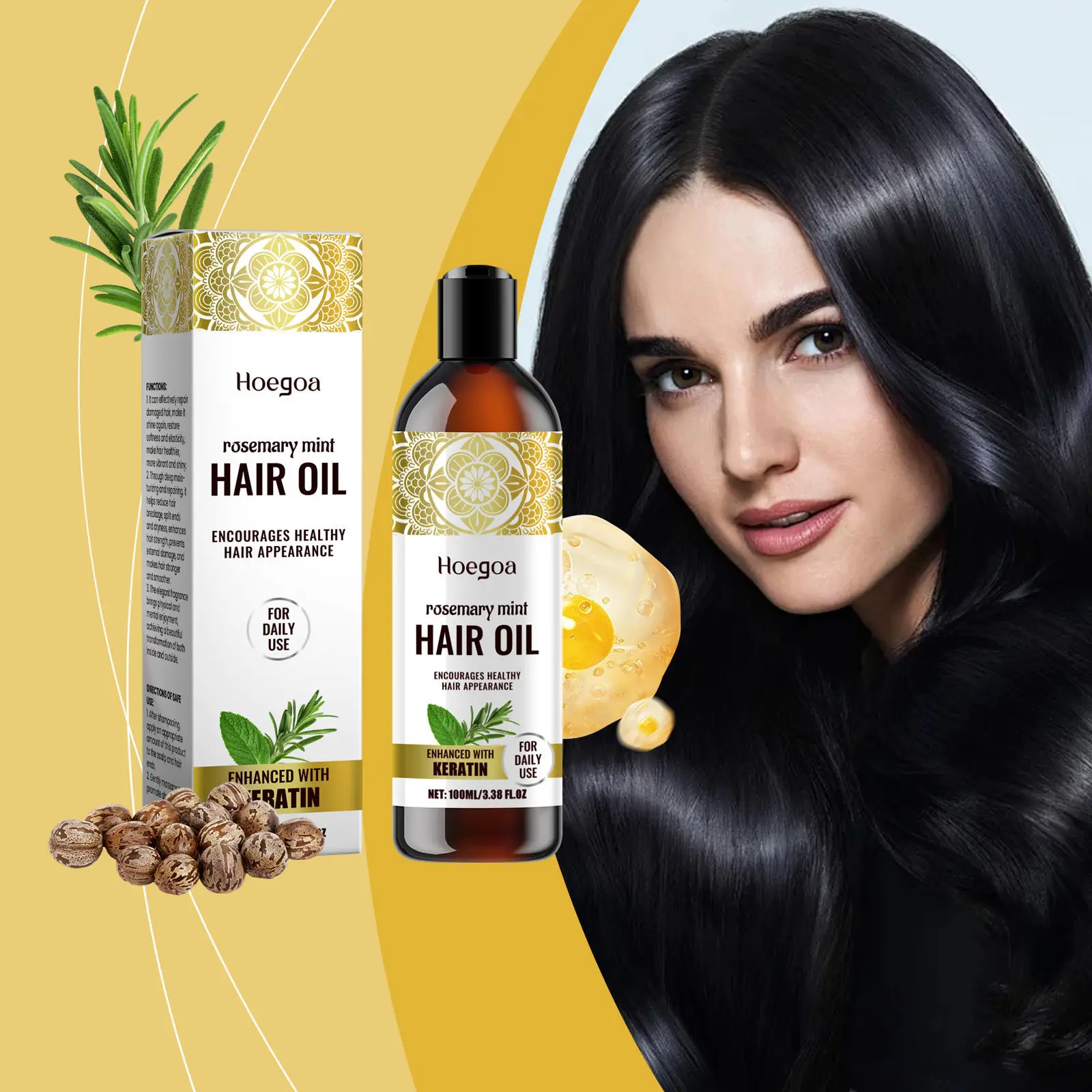 

HOEGOA Rosemary Peppermint Hair oil - Hydrating Nourishing Revival, Smoothing Daily Massage Ritual Oil​