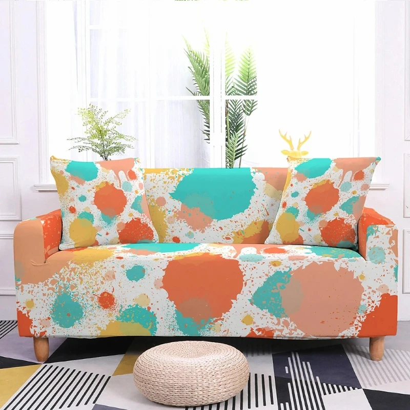 Modern Splashing Ink Style Printed Sofa Cover Elastic Dustproof and Wrinkle Resistant Universal Decoration for Multi-person Sofa