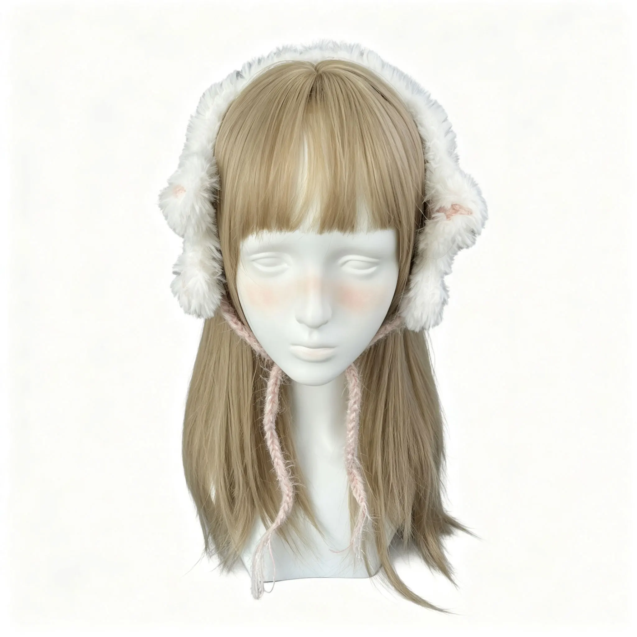 Handmade White Pink Earmuffs Women Custom Crochet Star Knitted Ear Warmer Girls Winter Warm Kawaii Sweet Casual Hair Accessory