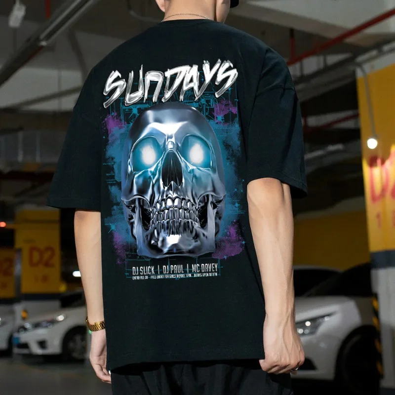 Men T Shirt Gothic Thriller Skull Print Comfortable Cotton Men Tshirt Summer Cool Breathable Casual O-neck Short Sleeve Clothes image 2