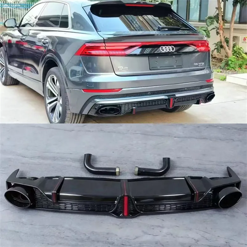 

For Audi Q8 SQ8 RSQ8 2018-2023 High Quality ABS Bright Black Car Rear Bumper Lip Diffuser Splitters Spoiler Accessories Body Kit