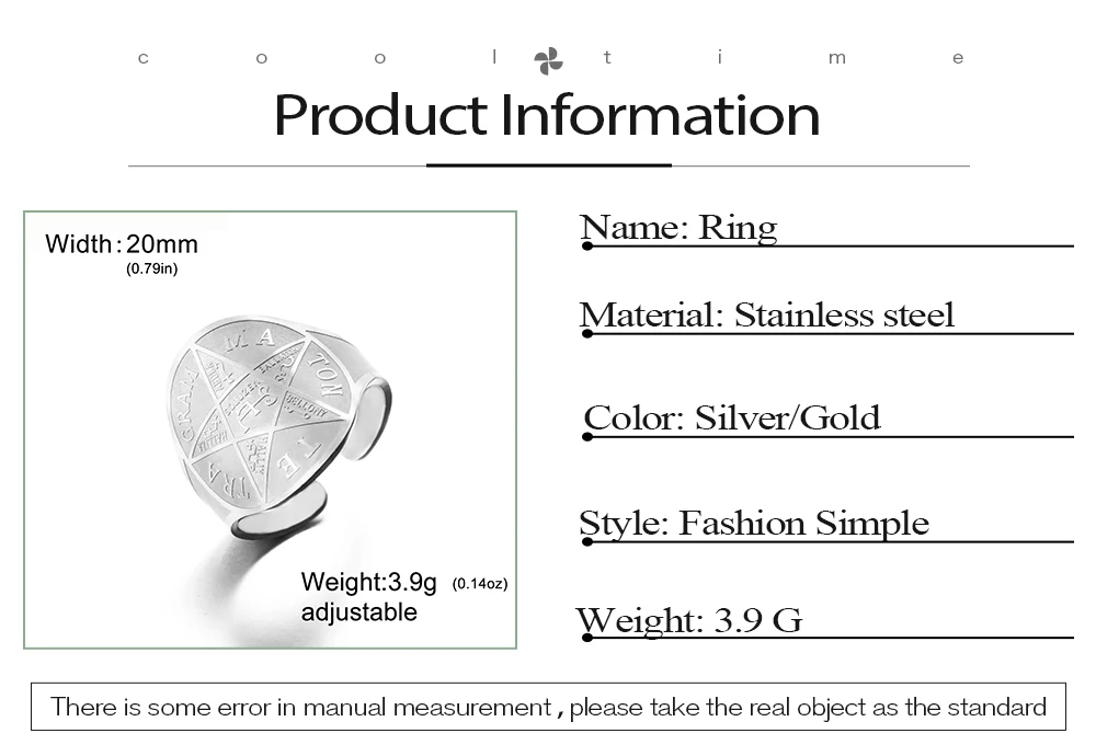 COOLTIME Pentagramm von Solomon Ring aus Edelstahl, verstellbar, übernatürlicher Zauberer, Amulett-Ring, Schmuck, Geschenk für Damen und Herren – Detail 2