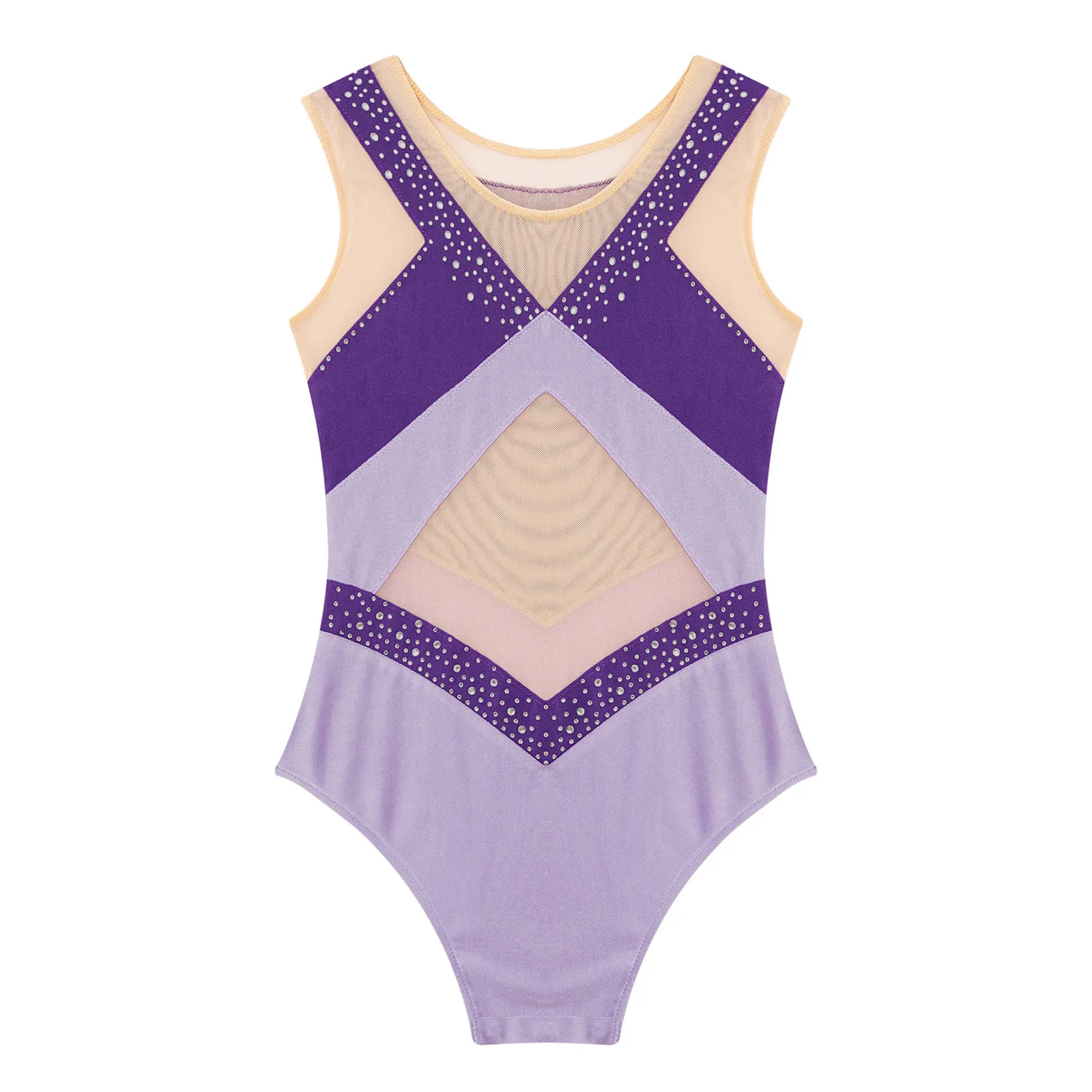 AqLeotard Dangthmique pour Enfants, Costume de Performance de brevde Ballet pour Bol, Costume de Batterie Patchwork en Maille Transparente, Fibres Strass