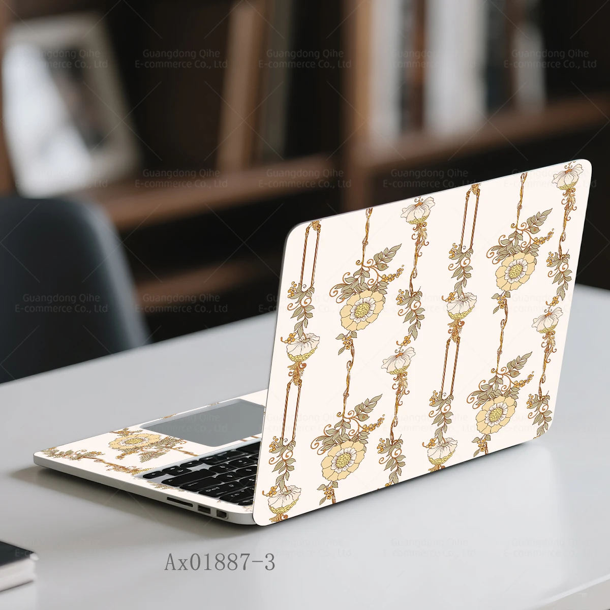 2PCS Vintage Floral Vine Laptop Skin Cut-to-Fit Protective Stickers for 13-17 Inch Laptops Self-Adhesive Retro Laptop Decals