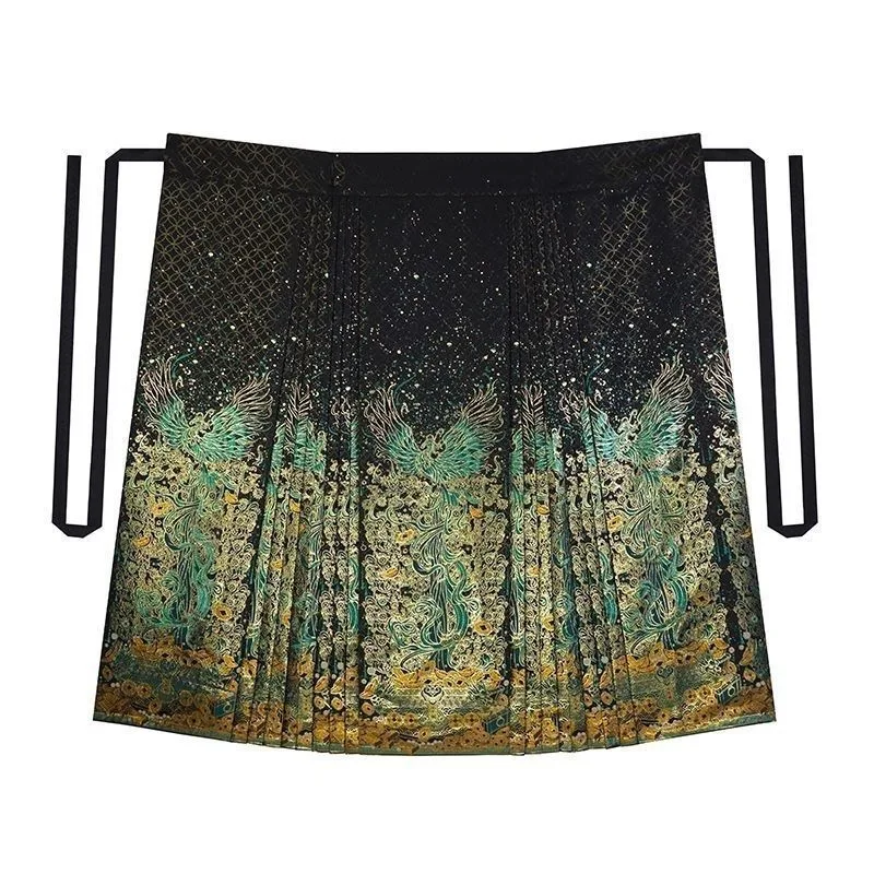 

Новая юбка-ханьфу в китайском стиле для повседневной носки на все четыре сезона, с имитацией бронзового денежного дерева, золотым плетеным узором и цветочным декором, юбка-«лошадиная морда»