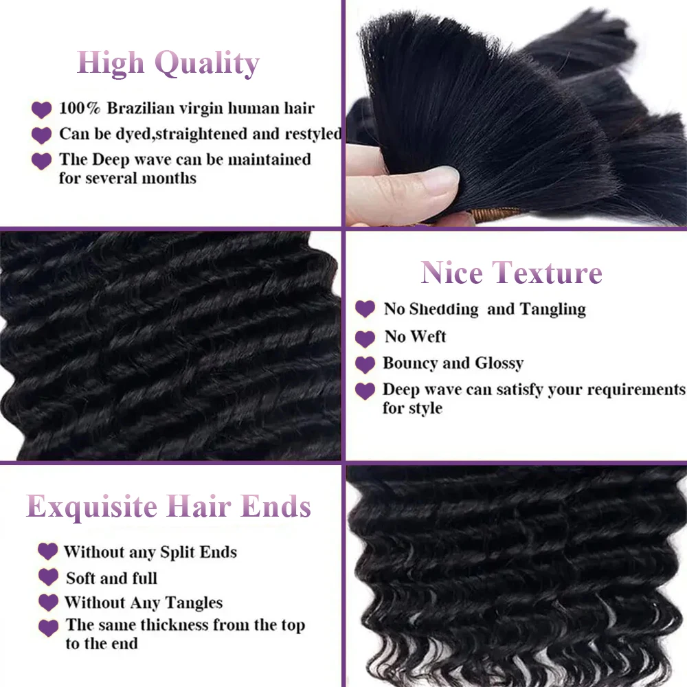 Deep Wave No Weft Human Hair Braiding Hair Bulk Extensions Unprocessed Brazilian Remy Hair Bulk Braiding Hair 100% Human Hair