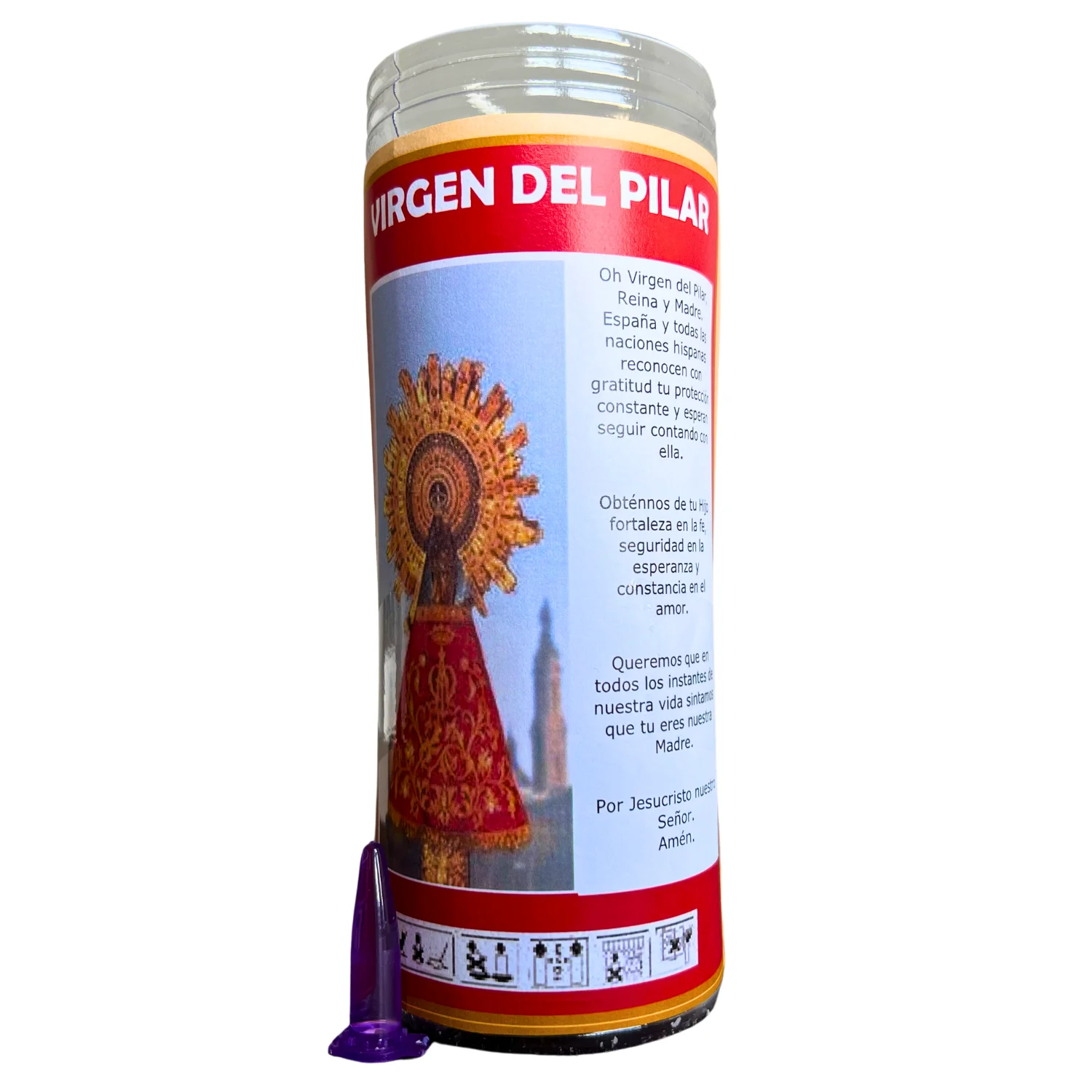 THE BUBBLE SHOP - Velón de la Virgen del Pilar para Atraer Fortaleza, Fe, Seguridad y Esperanza | Velón de Petición con Aceite Litúrgico y Oración de 3 Días de Duración Aproximada.