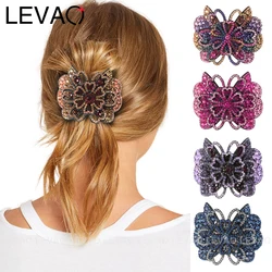 Elegant Rhinestone Flowers Spring Hair Clip Retro Color Diamond Slit Hairpin One Word Hairpin Ponytail Barrette Hair Accessories