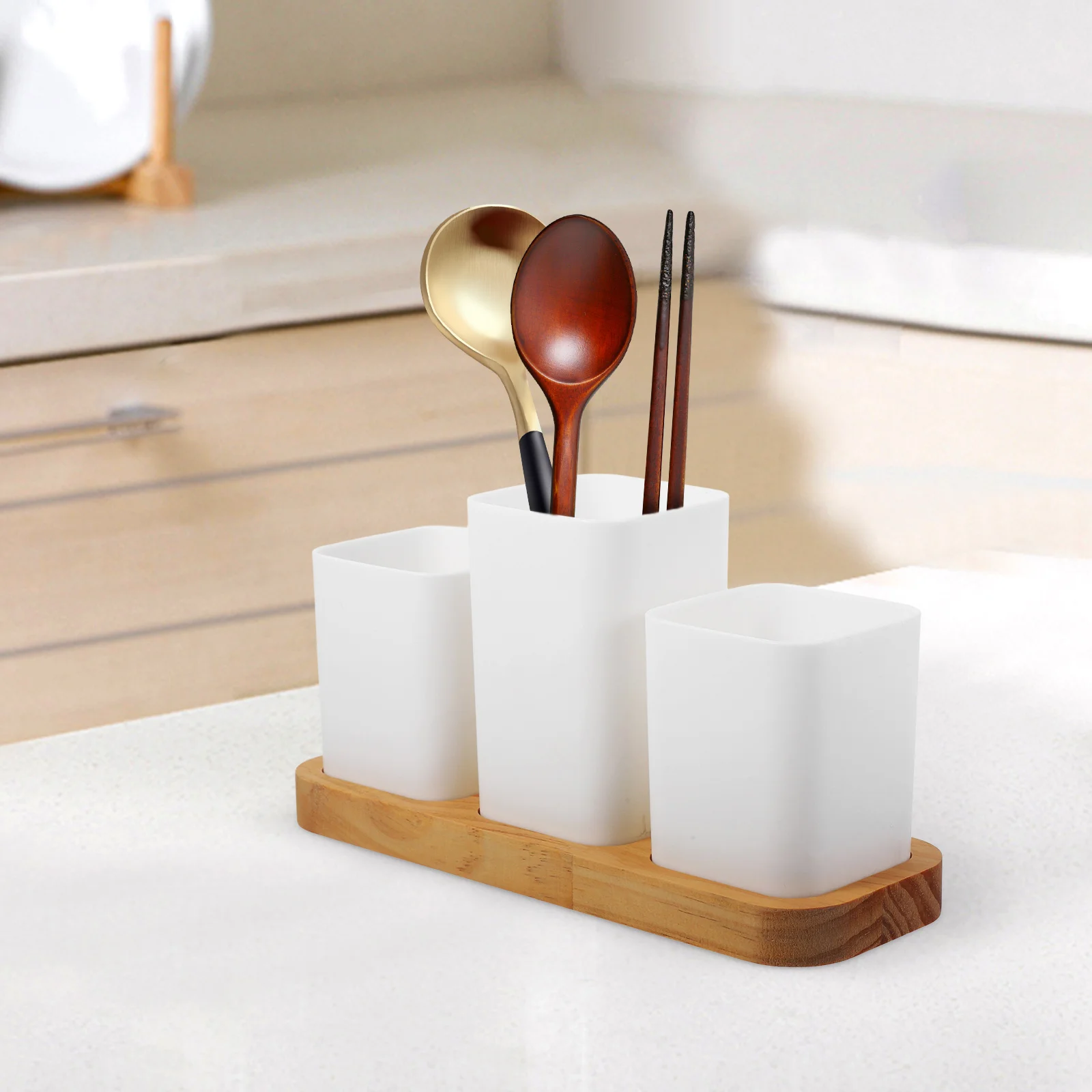 

1 Set Chopstick Holder Organizer Pp Wood Cutlery Storage For Kitchen Countertop Utensil Drying Holder Multi-Function Box Kitchen