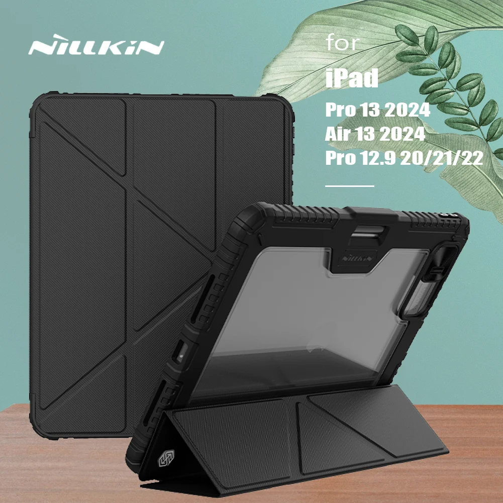 

Для iPad Pro Air 13 2024 Pro 12,9 2020 2021 2022 Nillkin Armor Bumper Slide Camera Cover Flip Leather с держателем для карандашей