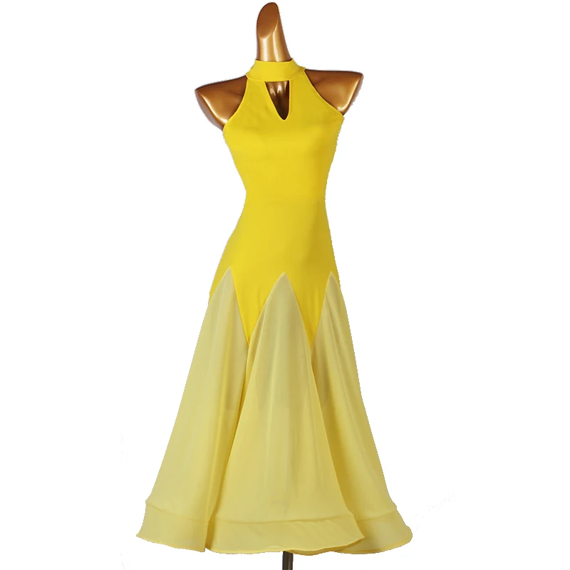 

Waltz Competition Ballroom Dress Standard Dance Performance Stage Costume Women Chiffon Evening Gown High Collar Sexy Back Solid
