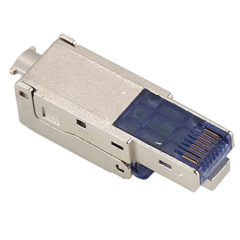 CAT8 RJ45 Connector Plug Without Crimping Tool CAT8 40Gbps 50U Zinc Alloy Shielded Network Cable RJ45 Plug (Blue)