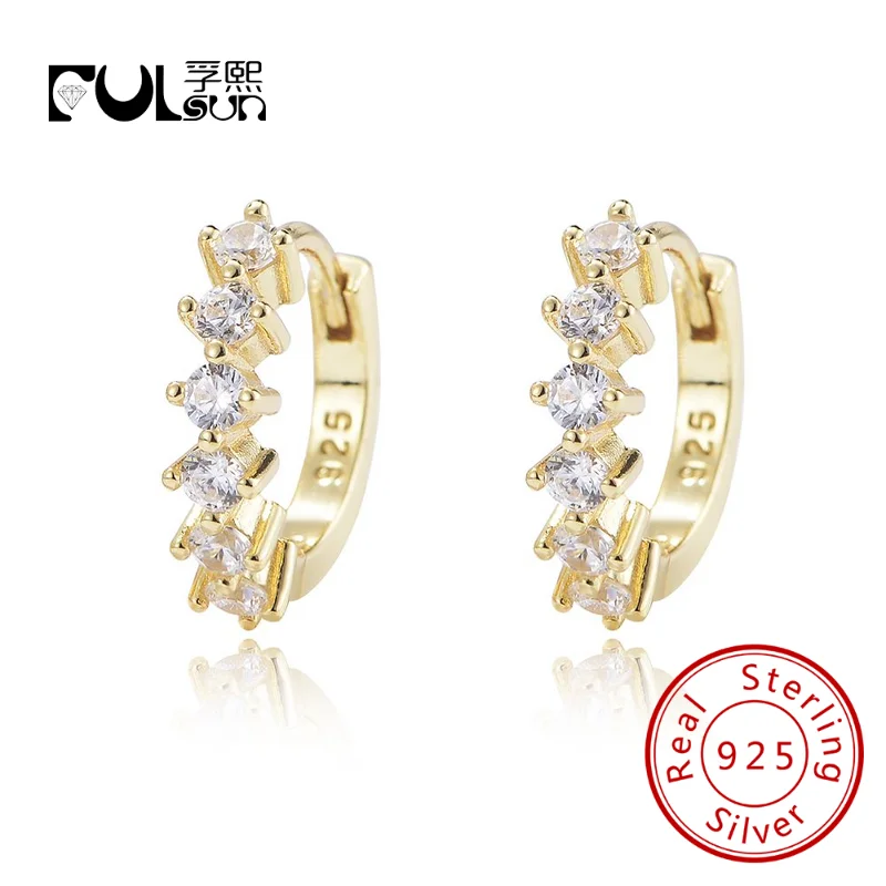 

Cubic Zirconia Huggie Earrings Luxury Trendy Party Wedding Earrings Round 925 Silver earrings Women