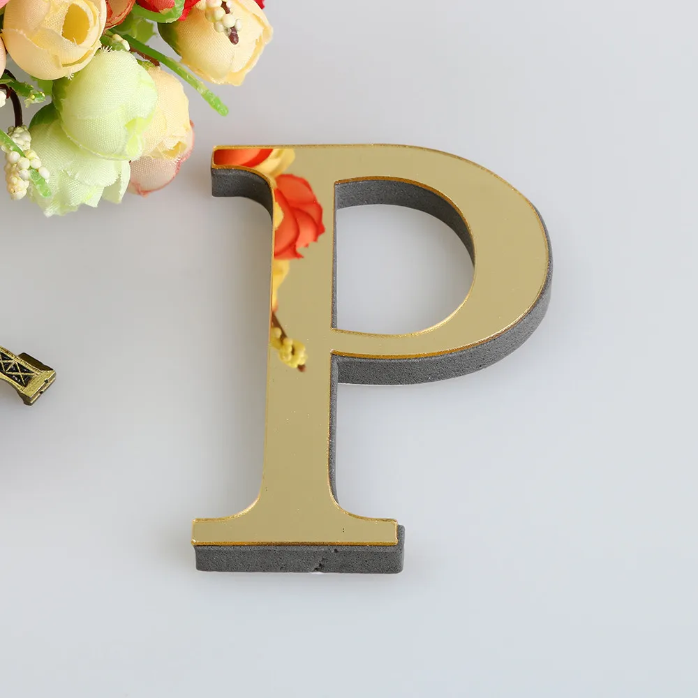 3D Letter Mirror Wall Sticker English Letters Acrylic Mirror Wall Sticker Golden Alphabet Poster Bedroom Festival Party Decor view 2