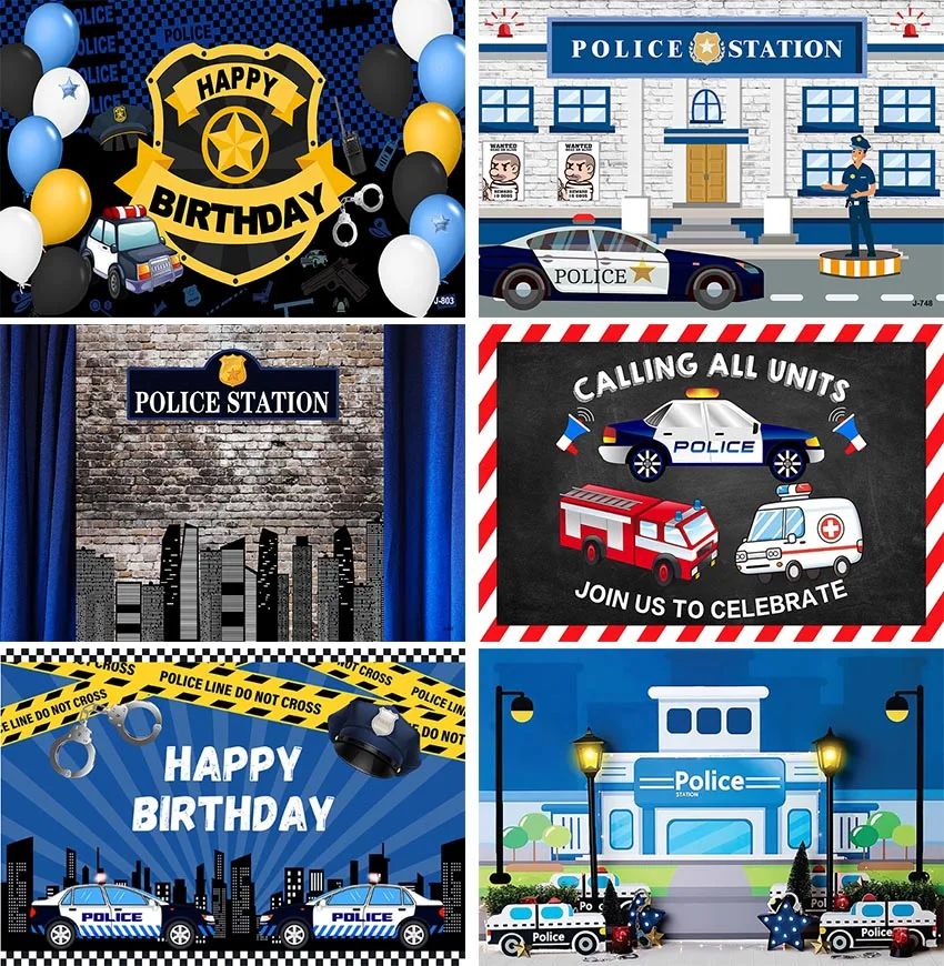 Photography Backdrops Police Theme Birthday Party Backdrop Pistol Handcuffs Background Cool Boy Photo Studio Backdrop Photo Prop