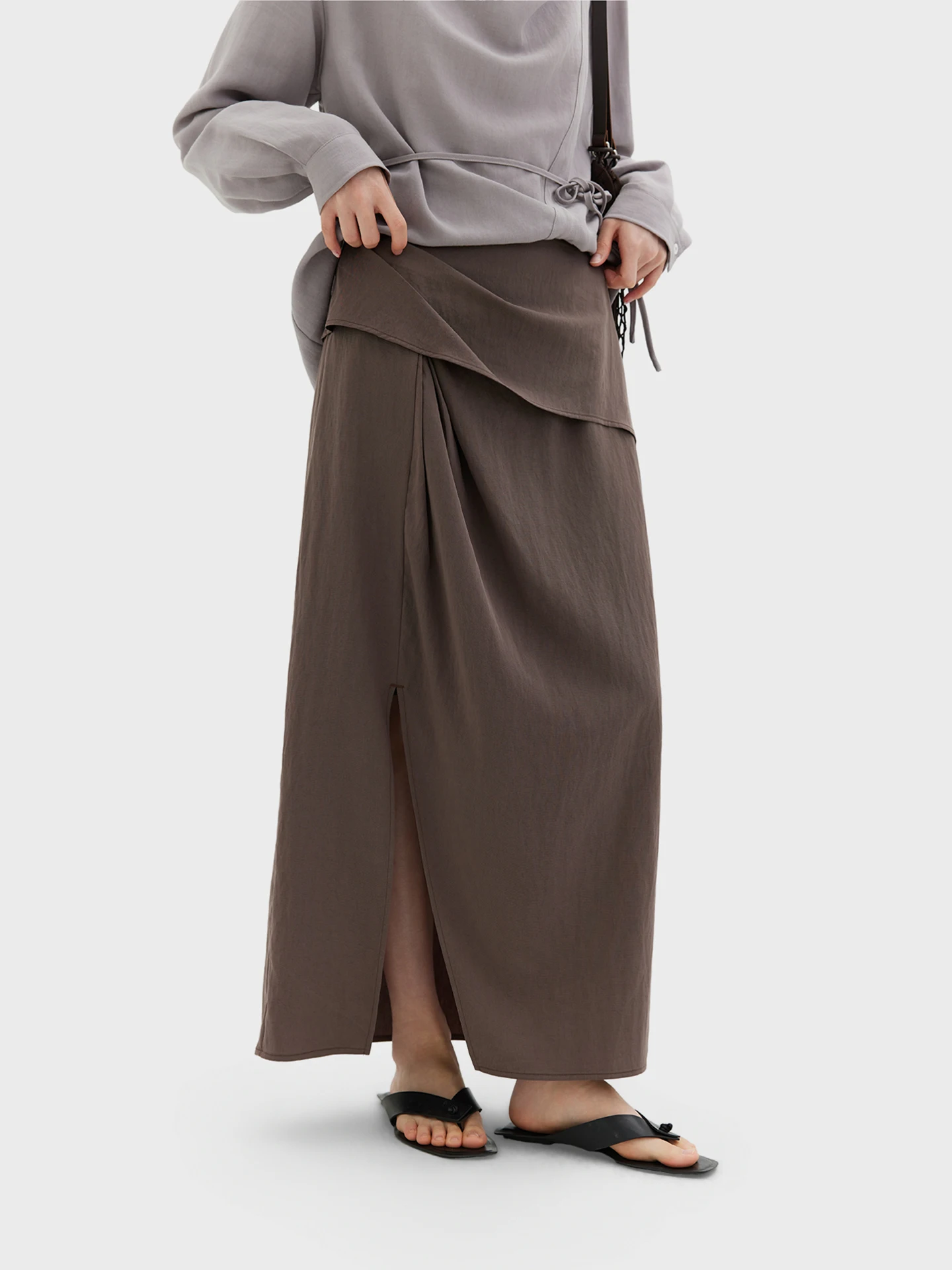 

Юбка Seei с высокой талией, плиссированная, с разрезом сзади, женская, модная, с драпировкой, имитация двух частей, прямой крой, H-образная, весенняя