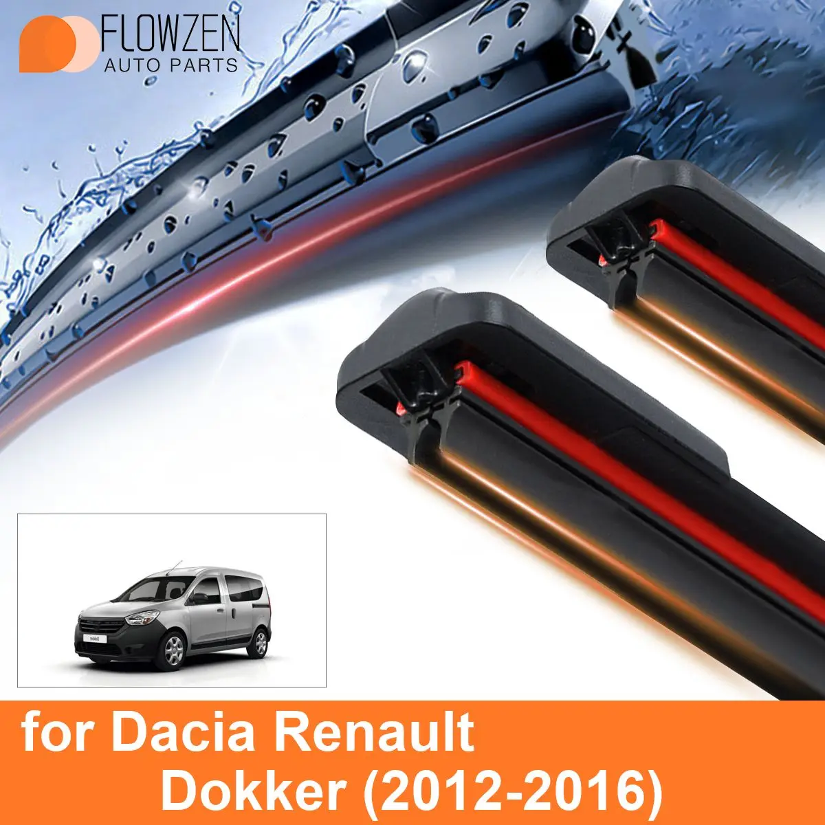 Car Windshield Wiper Blades for Dacia Renault Dokker Double Rubber Frameless Bracketless WipersSoft Accessories 2012 2013 2016