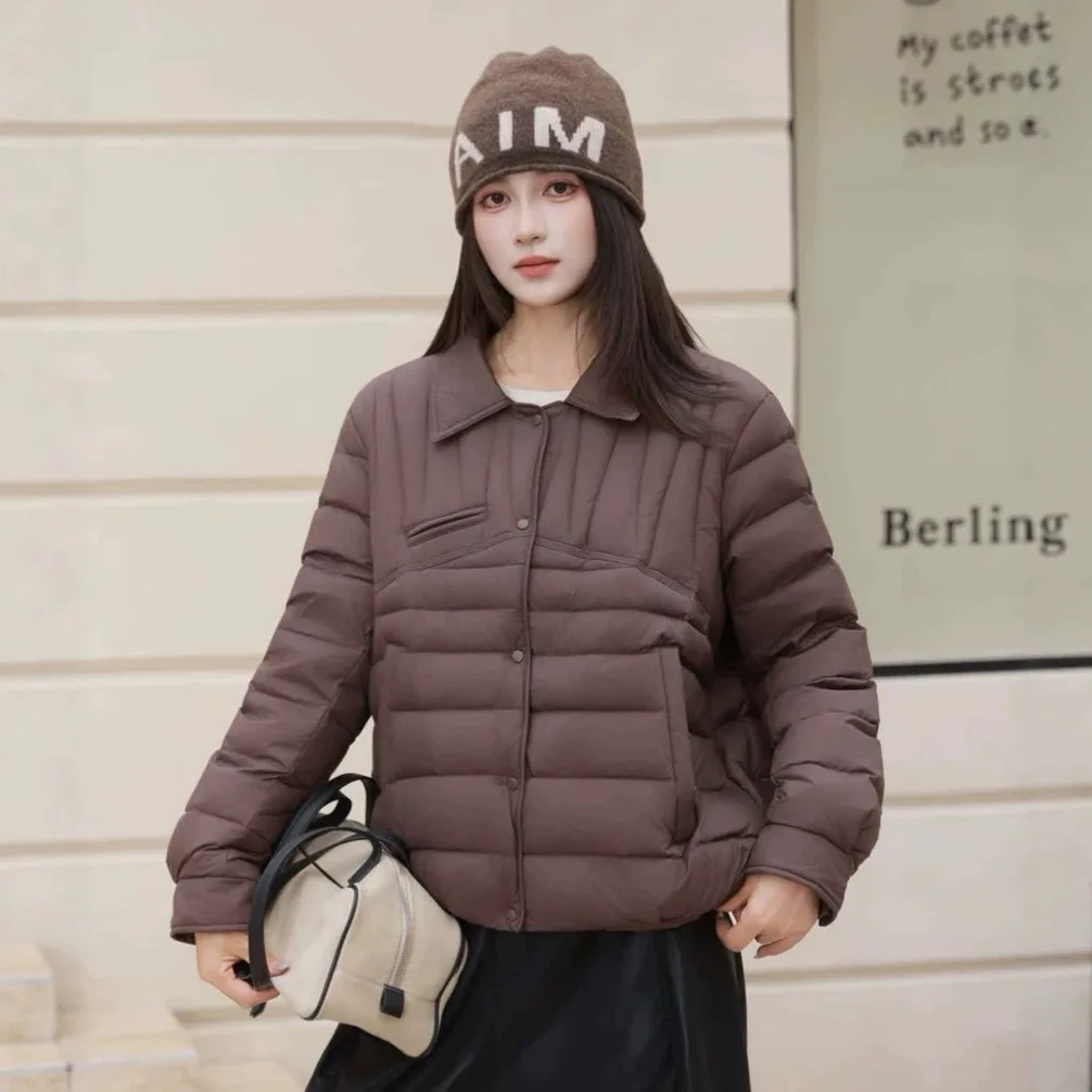 Winter Short Waterproof Warm Parker Jacket Female Leather Collar Splicing Down Jacket Women White Duck Down Lightweight Outwears
