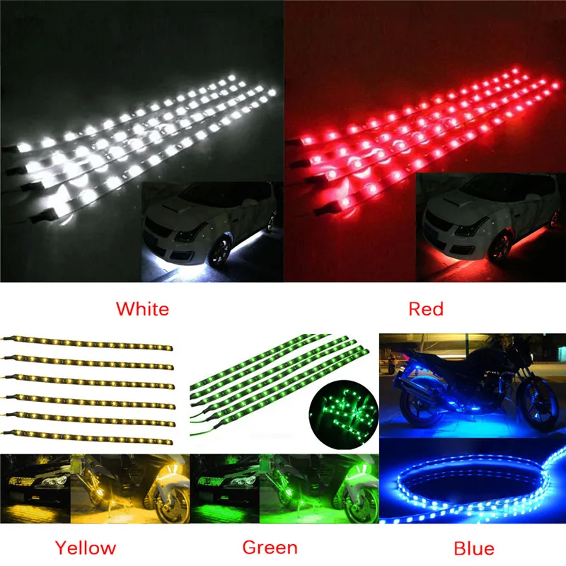 【MK】2/6PCS Flexible Waterproof DC 12V Motor 15 LED Strip Underbody Light Car Motorcycle Lamp Tape