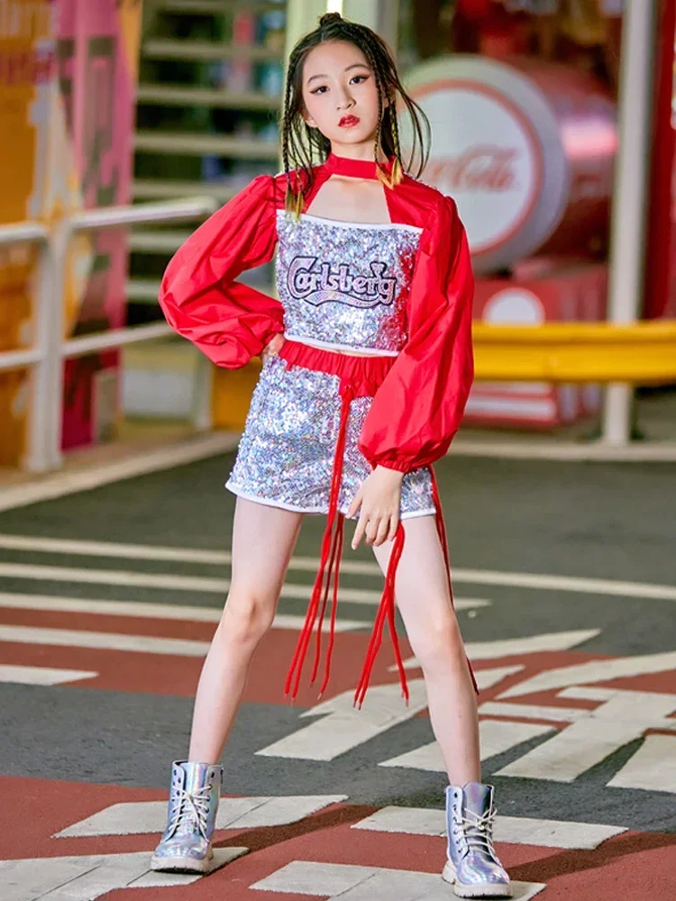 

Children's Jazz Street Dance Performance Outfit New Spring/summer Sequin Hip Hop Cool Costume Set for Girls